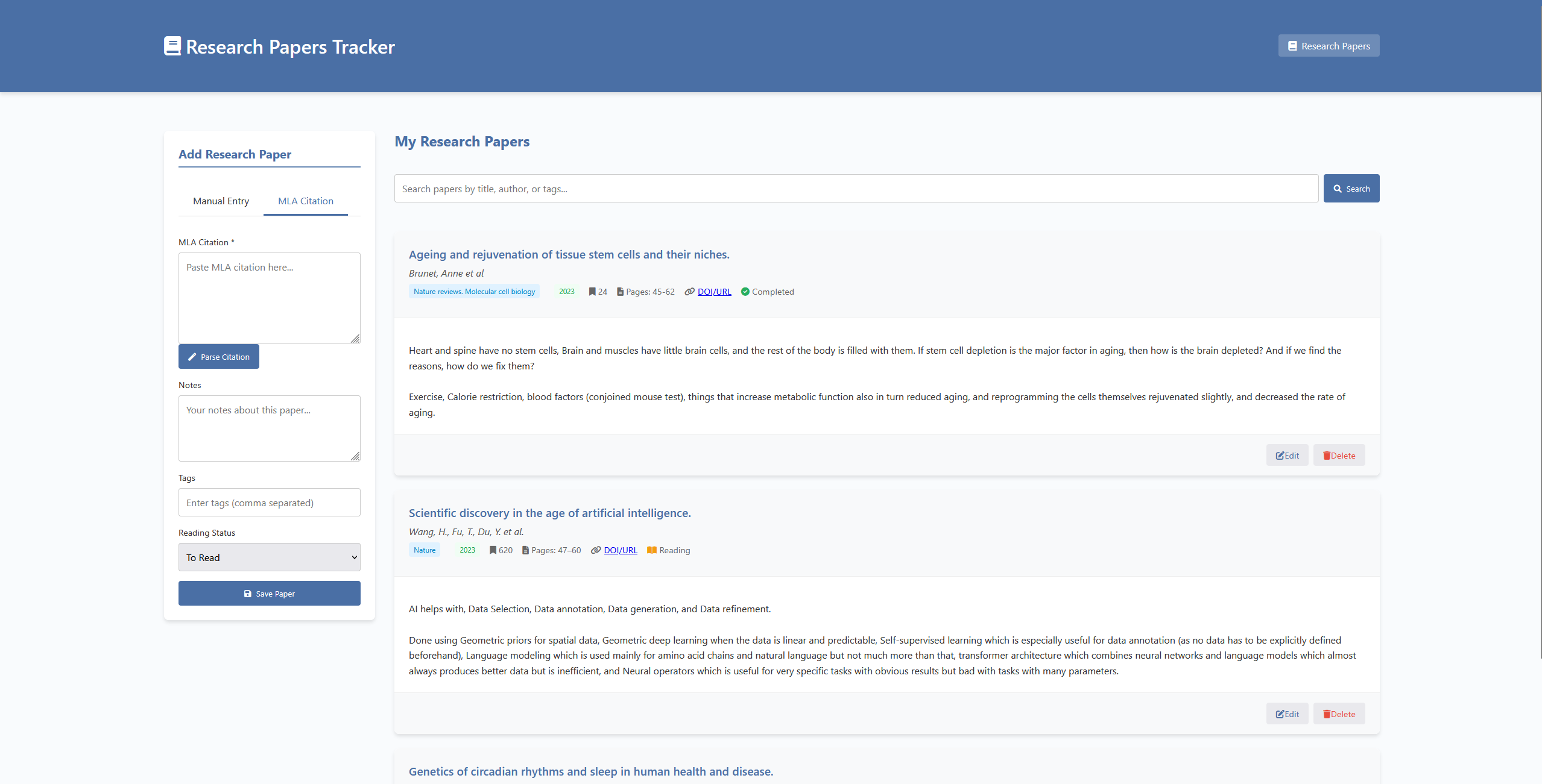 Research Tracker screenshot 2
